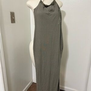 Elegant Olive Striped Maxi Dress Small NWT